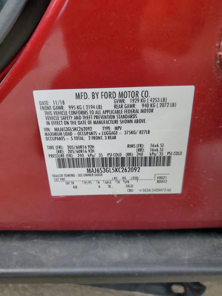 2019 Ford Ecosport Se VIN: MAJ6S3GL5KC262092 Lot: 64212095