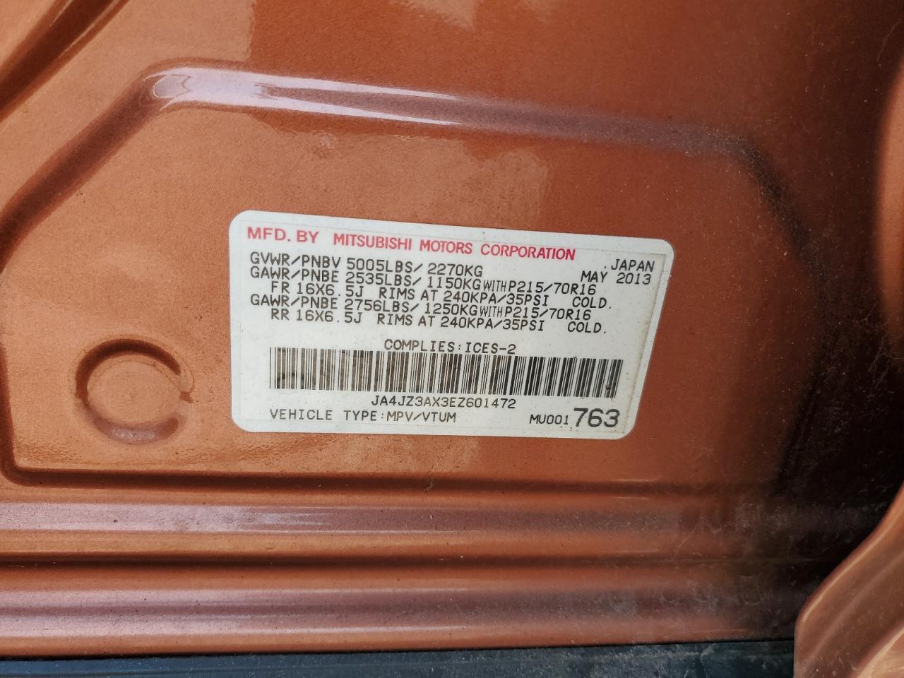 2014 Mitsubishi Outlander Se VIN: JA4JZ3AX3EZ601472 Lot: 62324255