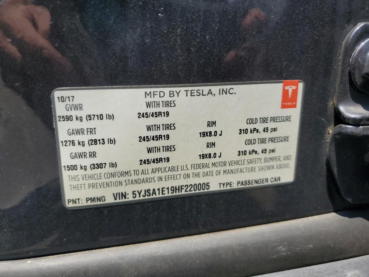 2017 Tesla Model S VIN: 5YJSA1E19HF220005 Lot: 64026425