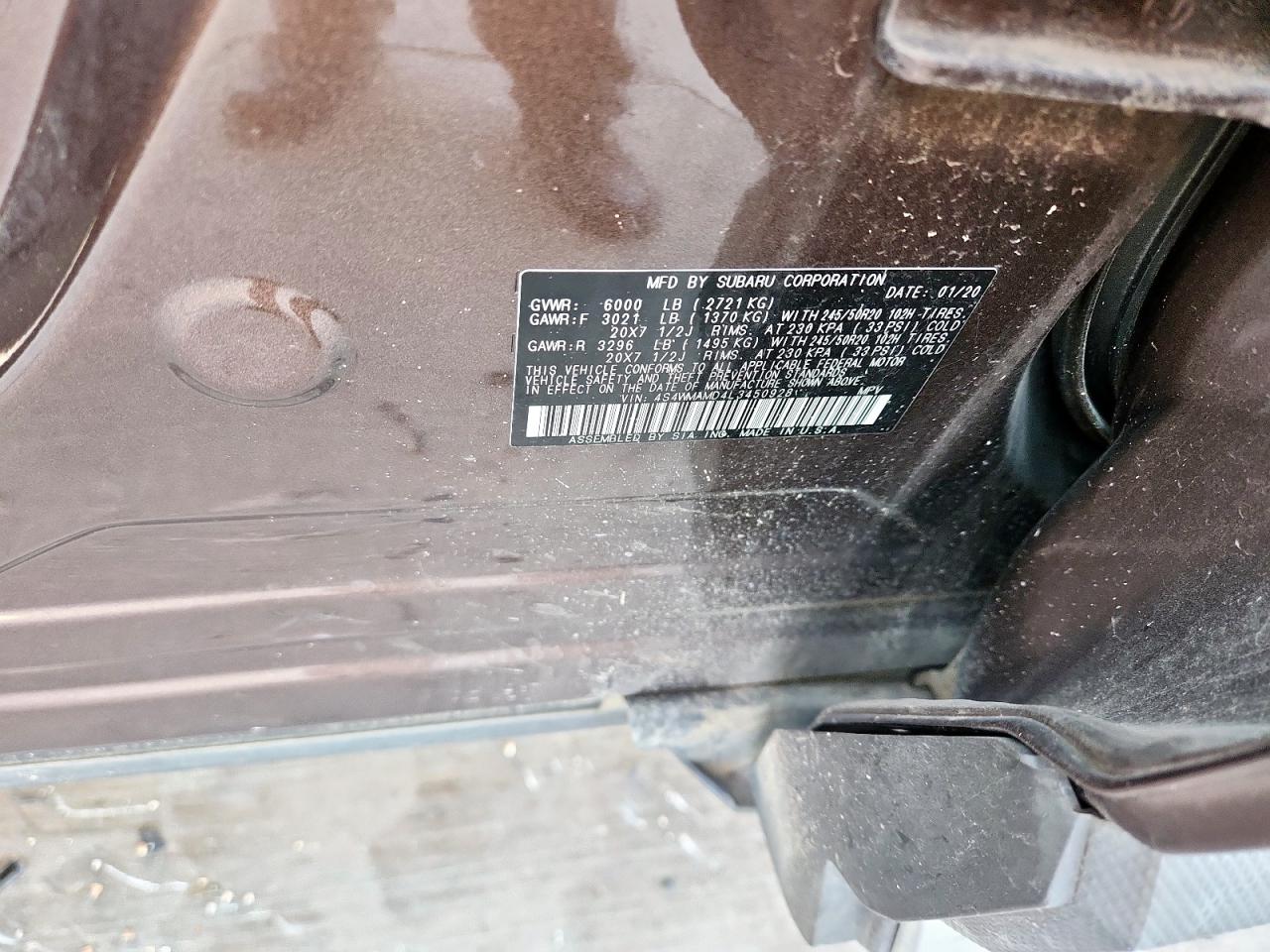 2020 Subaru Ascent Limited VIN: 4S4WMAMD4L3450928 Lot: 65126995