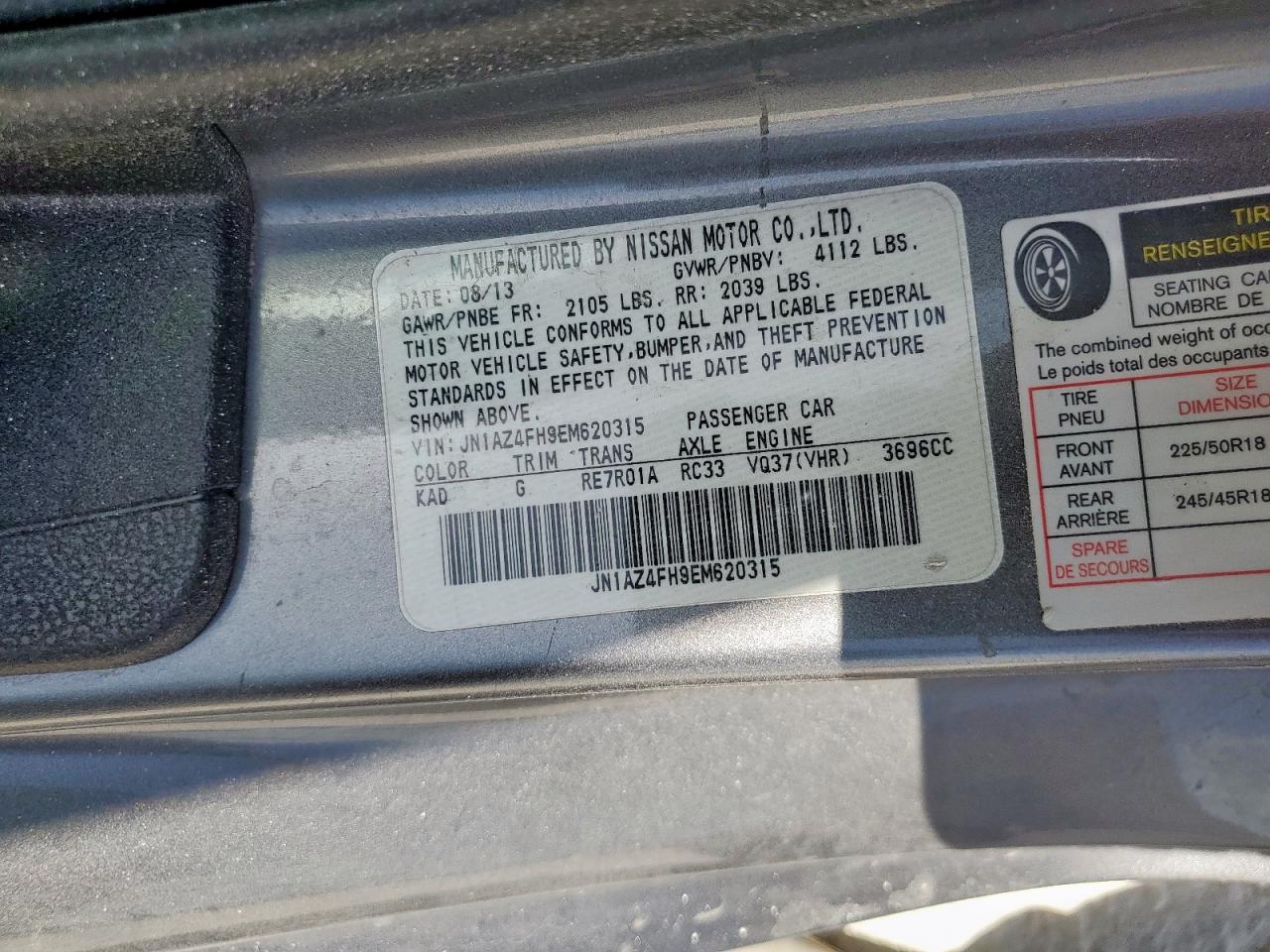 2014 Nissan 370Z Base VIN: JN1AZ4FH9EM620315 Lot: 66948485