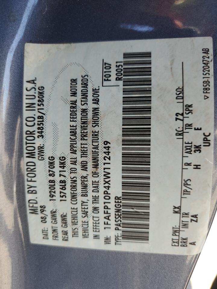 1999 Ford Escort Lx VIN: 1FAFP10P4XW112449 Lot: 67313405