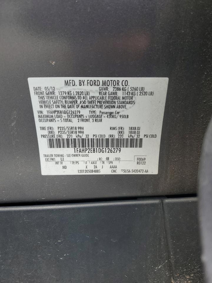 2013 Ford Taurus Sel VIN: 1FAHP2E81DG126279 Lot: 62726165