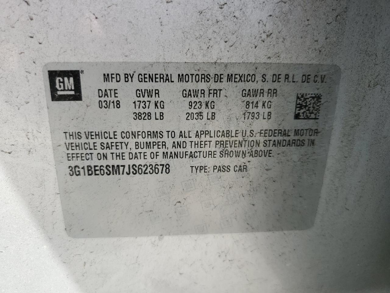 2018 Chevrolet Cruze Lt VIN: 3G1BE6SM7JS623678 Lot: 63187815