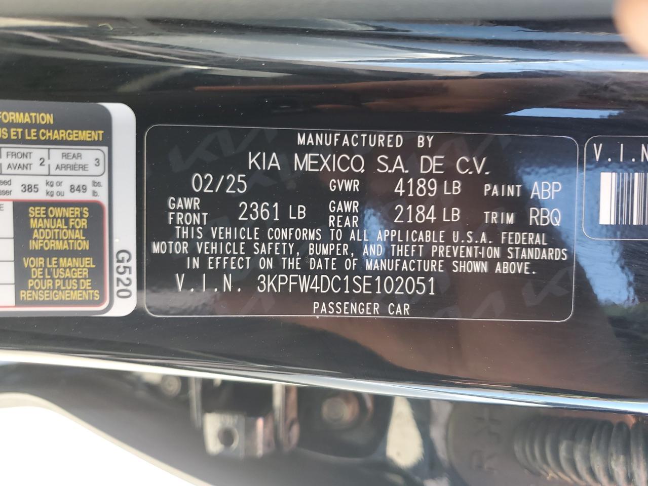 2025 Kia K4 Gt-Line Turbo VIN: 3KPFW4DC1SE102051 Lot: 64117225