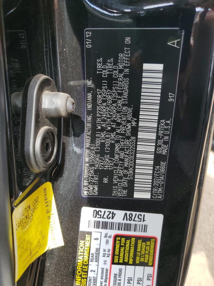 2012 Toyota Sienna Le VIN: 5TDKK3DC0CS225528 Lot: 64236455