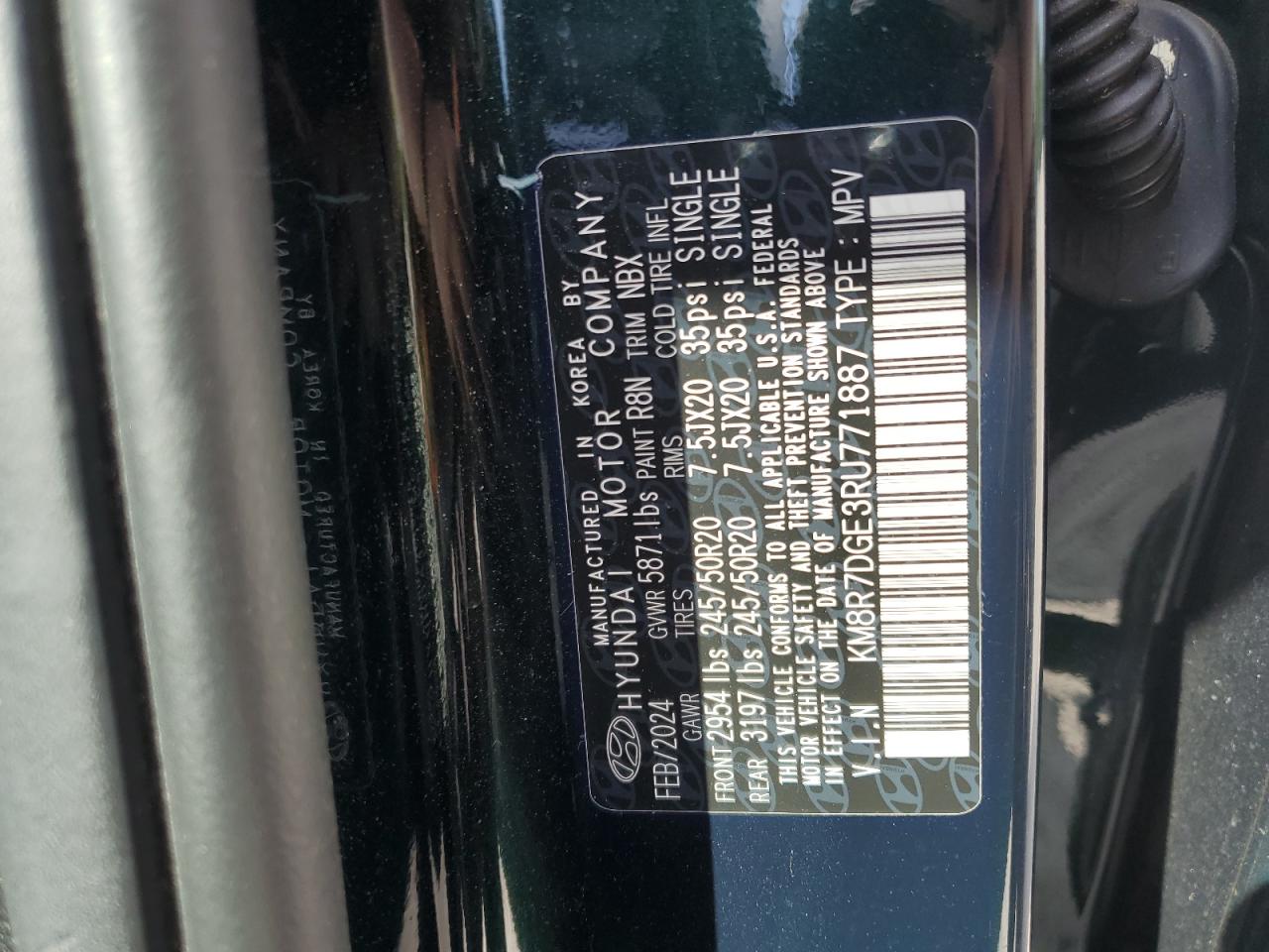 2024 Hyundai Palisade Calligraphy VIN: KM8R7DGE3RU771887 Lot: 64396435