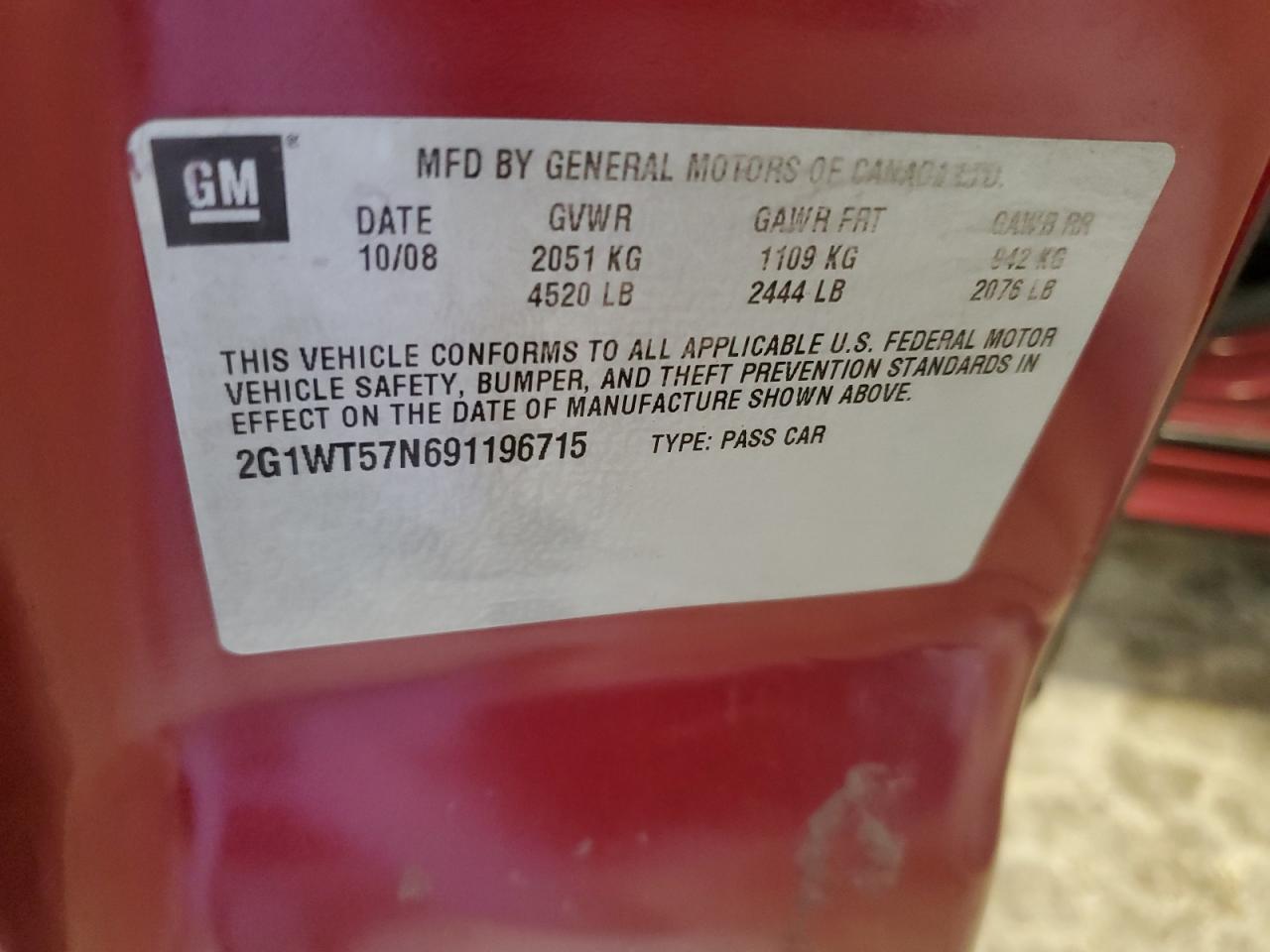 2009 Chevrolet Impala 1Lt VIN: 2G1WT57N691196715 Lot: 65406955