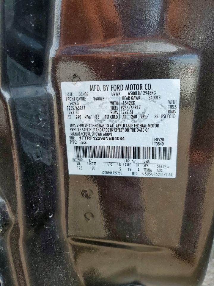 2006 Ford F150 VIN: 1FTRF12296NB84084 Lot: 64313005