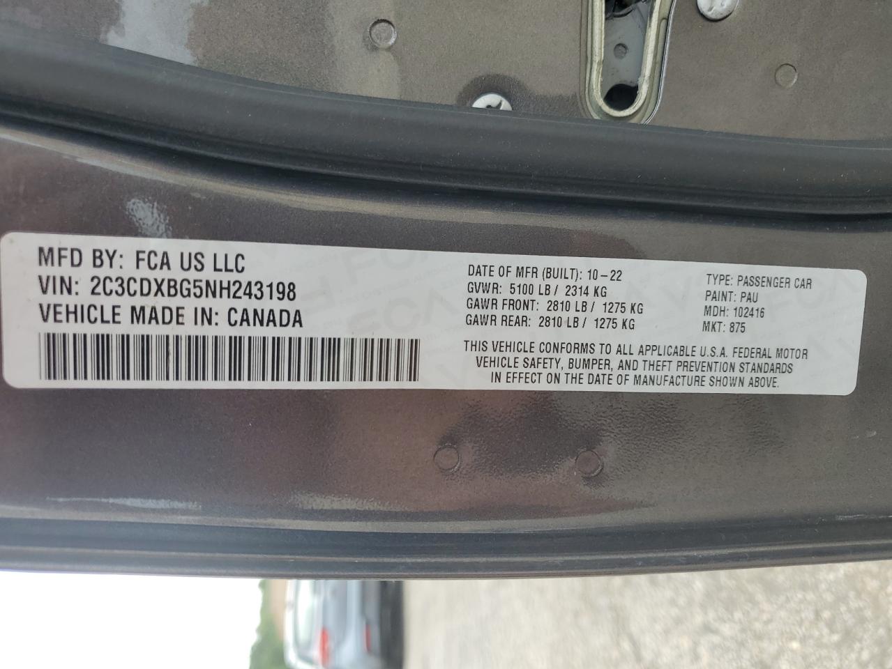 2022 Dodge Charger Sxt VIN: 2C3CDXBG5NH243198 Lot: 61976305
