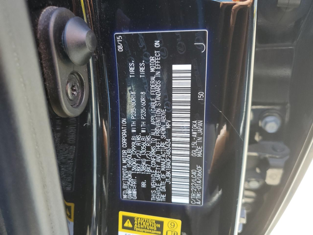 2015 Lexus Rx 350 Base VIN: JTJBK1BA0F2483434 Lot: 65470555