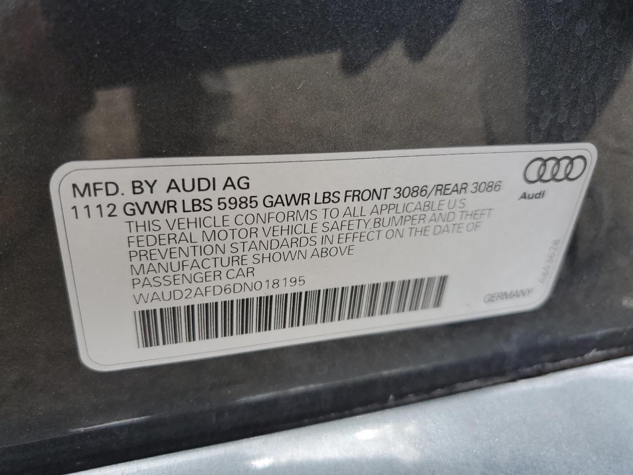 waud2afd6dn018195 WAUD2AFD6DN018195 2013 Audi S8 Quattro