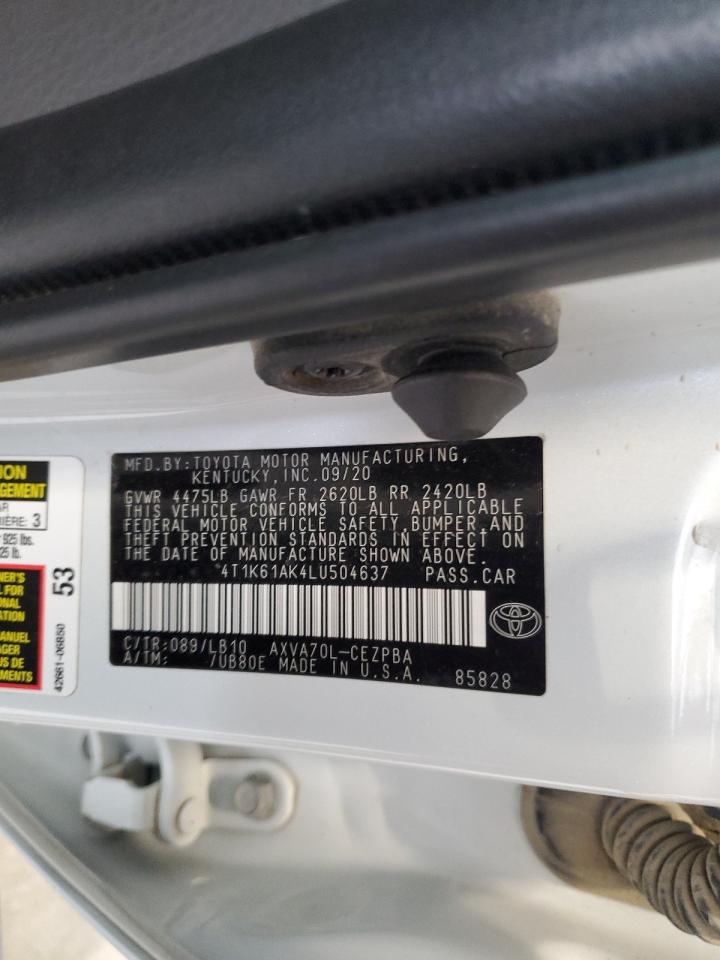 2020 Toyota Camry Xse VIN: 4T1K61AK4LU504637 Lot: 65026865