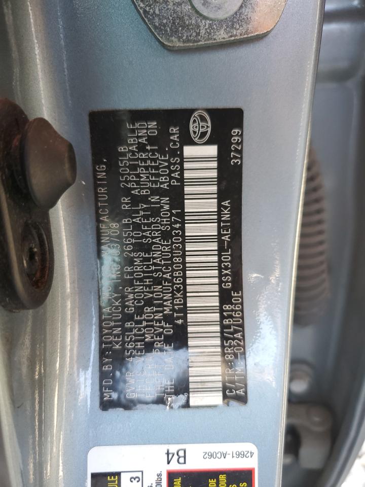 2008 Toyota Avalon Xl VIN: 4T1BK36B08U303471 Lot: 63166145