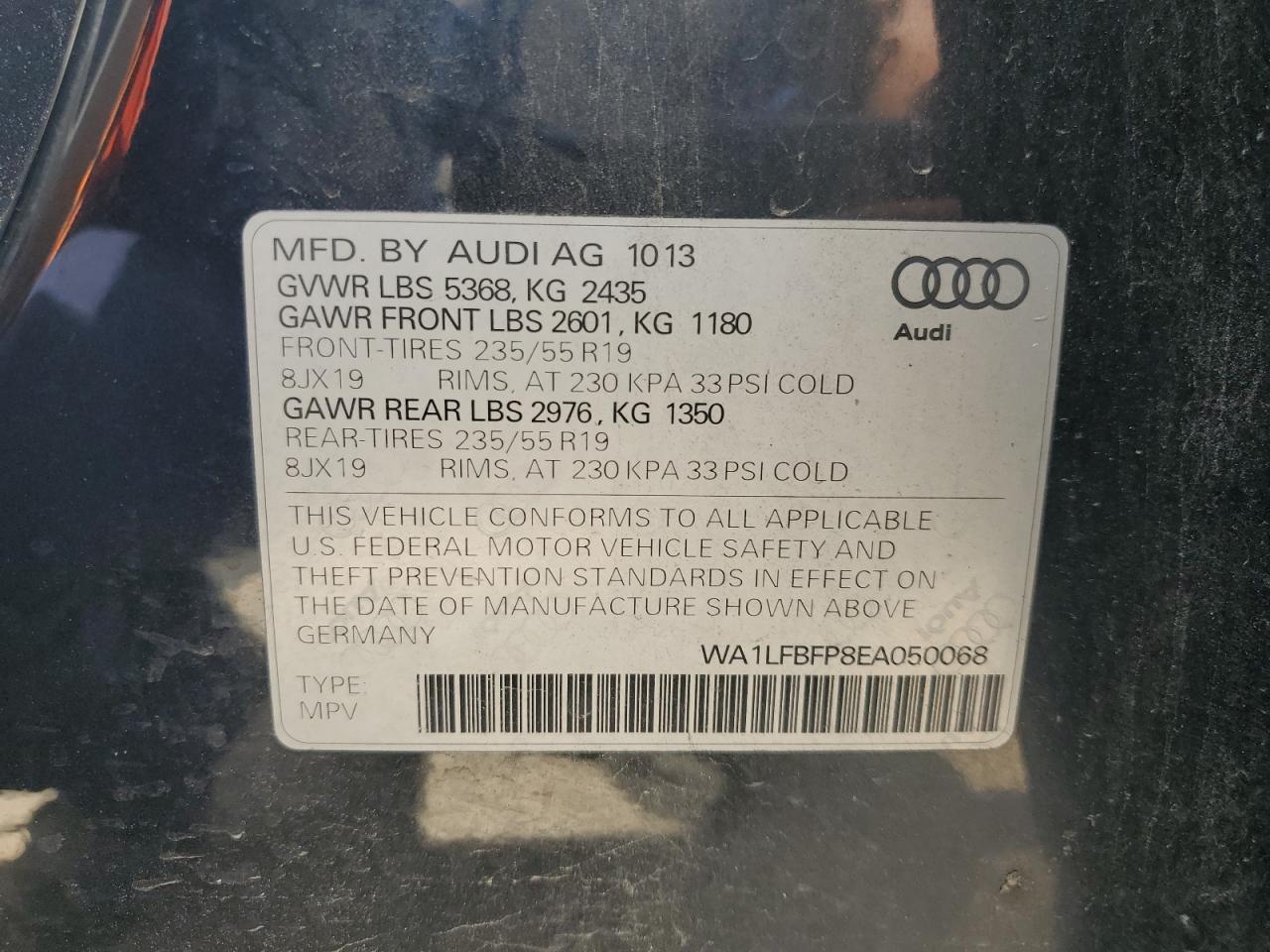 2014 Audi Q5 Premium Plus VIN: WA1LFBFP8EA050068 Lot: 61430595