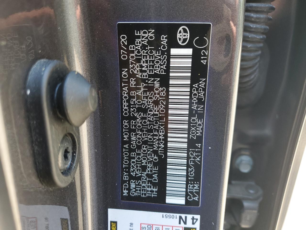 2020 Toyota C-Hr Xle VIN: JTNKHMBX1L1092183 Lot: 63560505