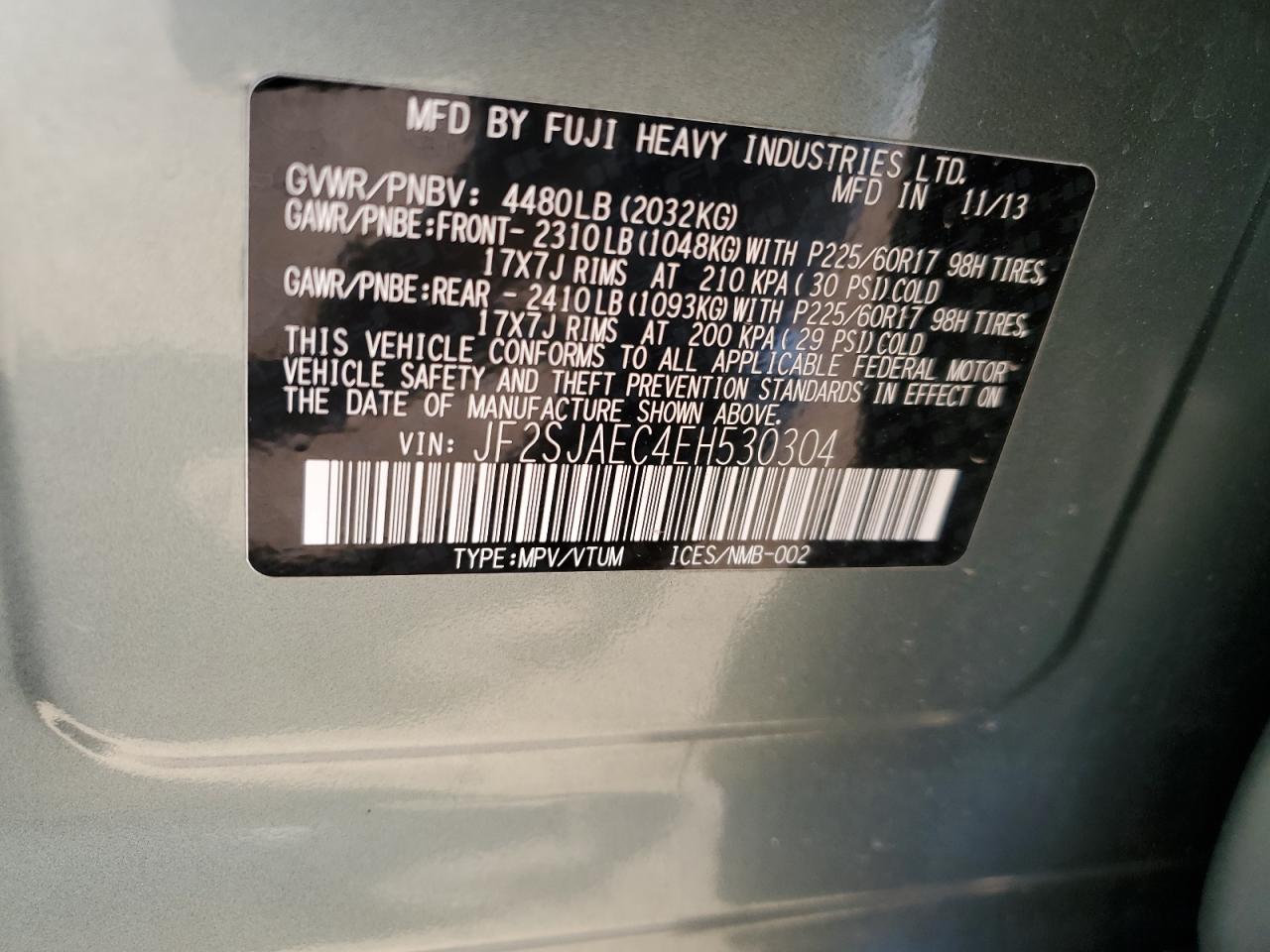 2014 Subaru Forester 2.5I Premium VIN: JF2SJAEC4EH530304 Lot: 63762275