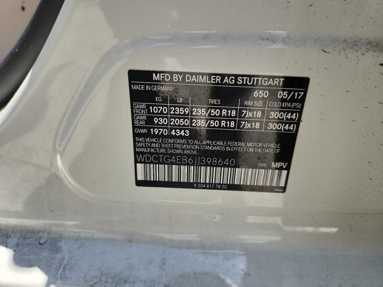 2018 Mercedes-Benz Gla 250 VIN: WDCTG4EB6JJ398640 Lot: 65059365