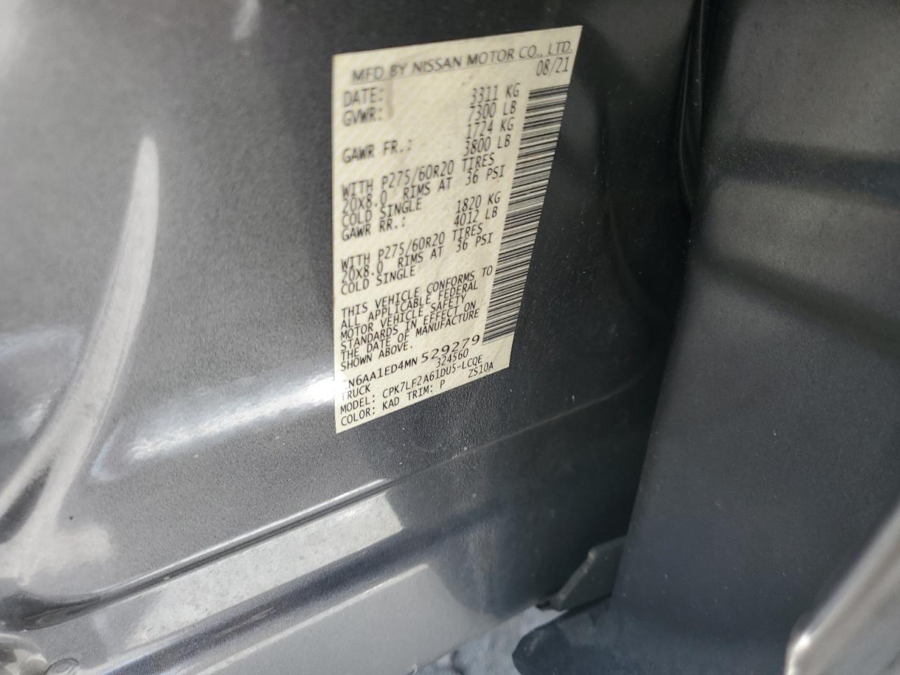 2021 Nissan Titan Sv VIN: 1N6AA1ED4MN529279 Lot: 65025395