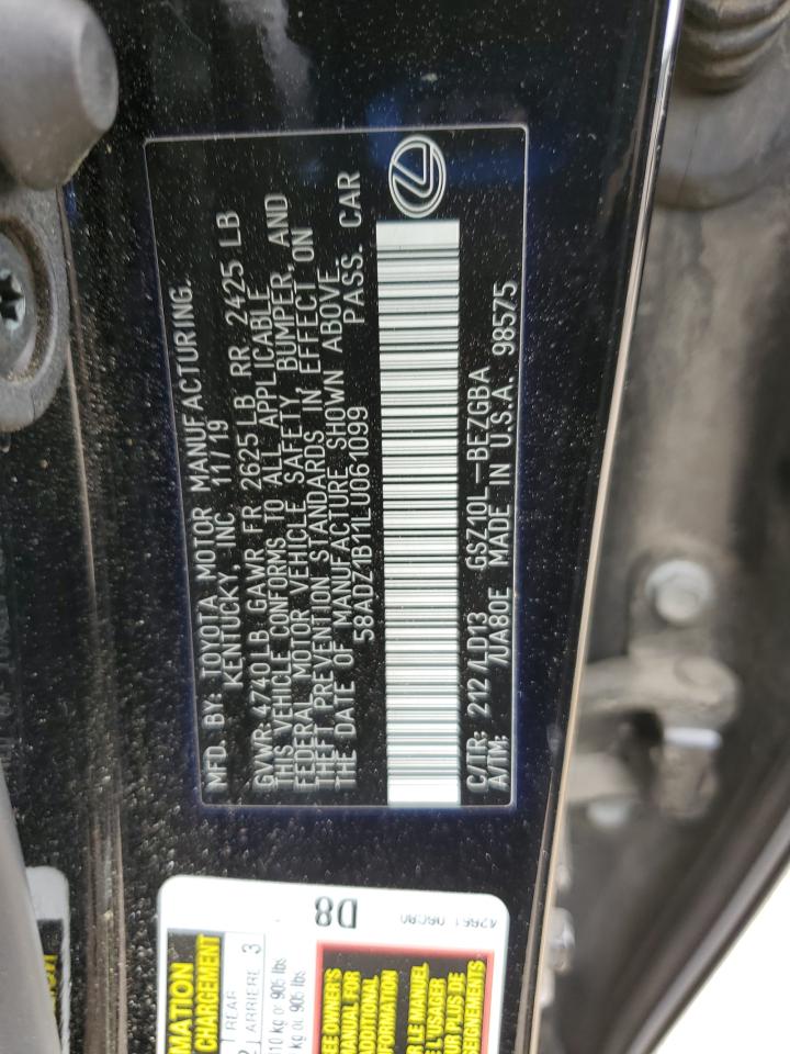2020 Lexus Es 350 VIN: 58ADZ1B11LU061099 Lot: 62690905