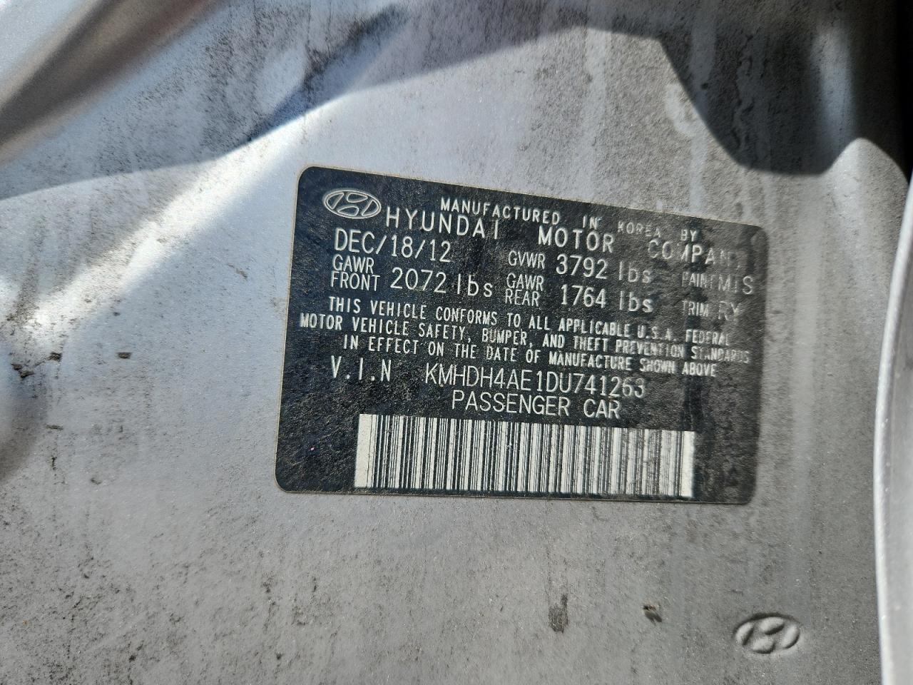 2013 Hyundai Elantra Gls VIN: KMHDH4AE1DU741263 Lot: 65167915