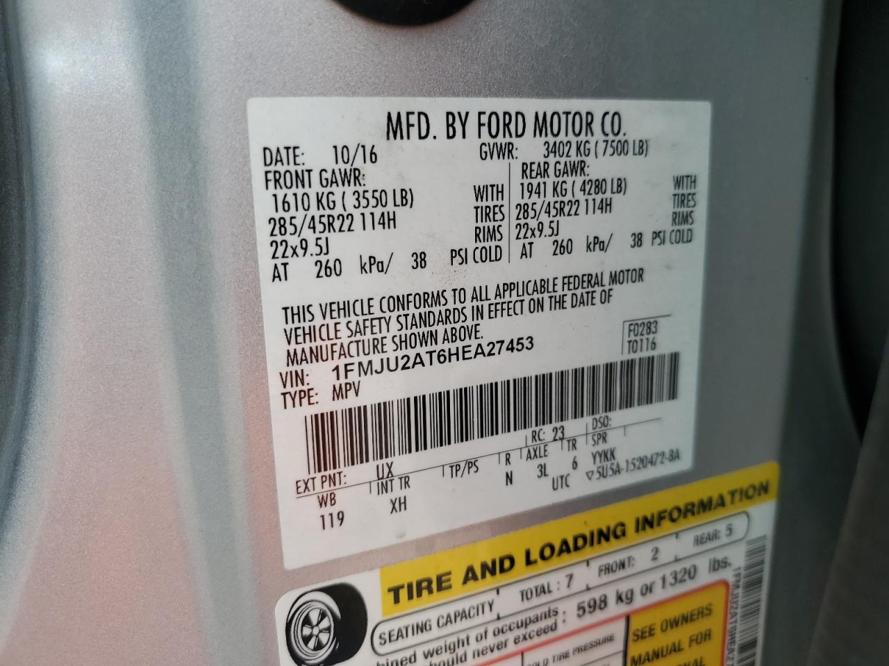 1fmju2at6hea27453 1FMJU2AT6HEA27453 2017 Ford Expedition Limited