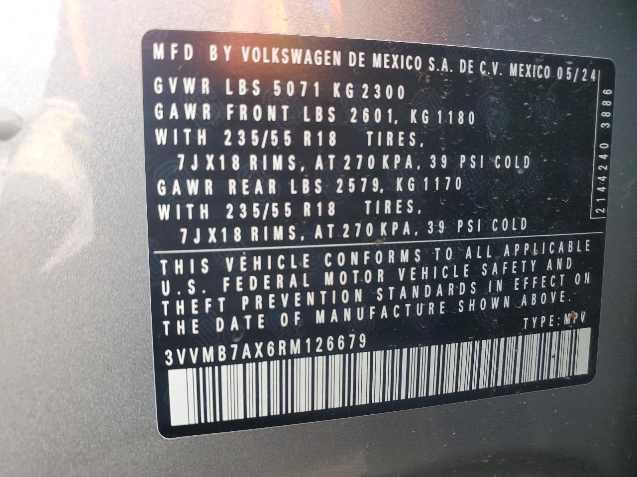 2024 Volkswagen Tiguan Se VIN: 3VVMB7AX6RM126679 Lot: 64489445