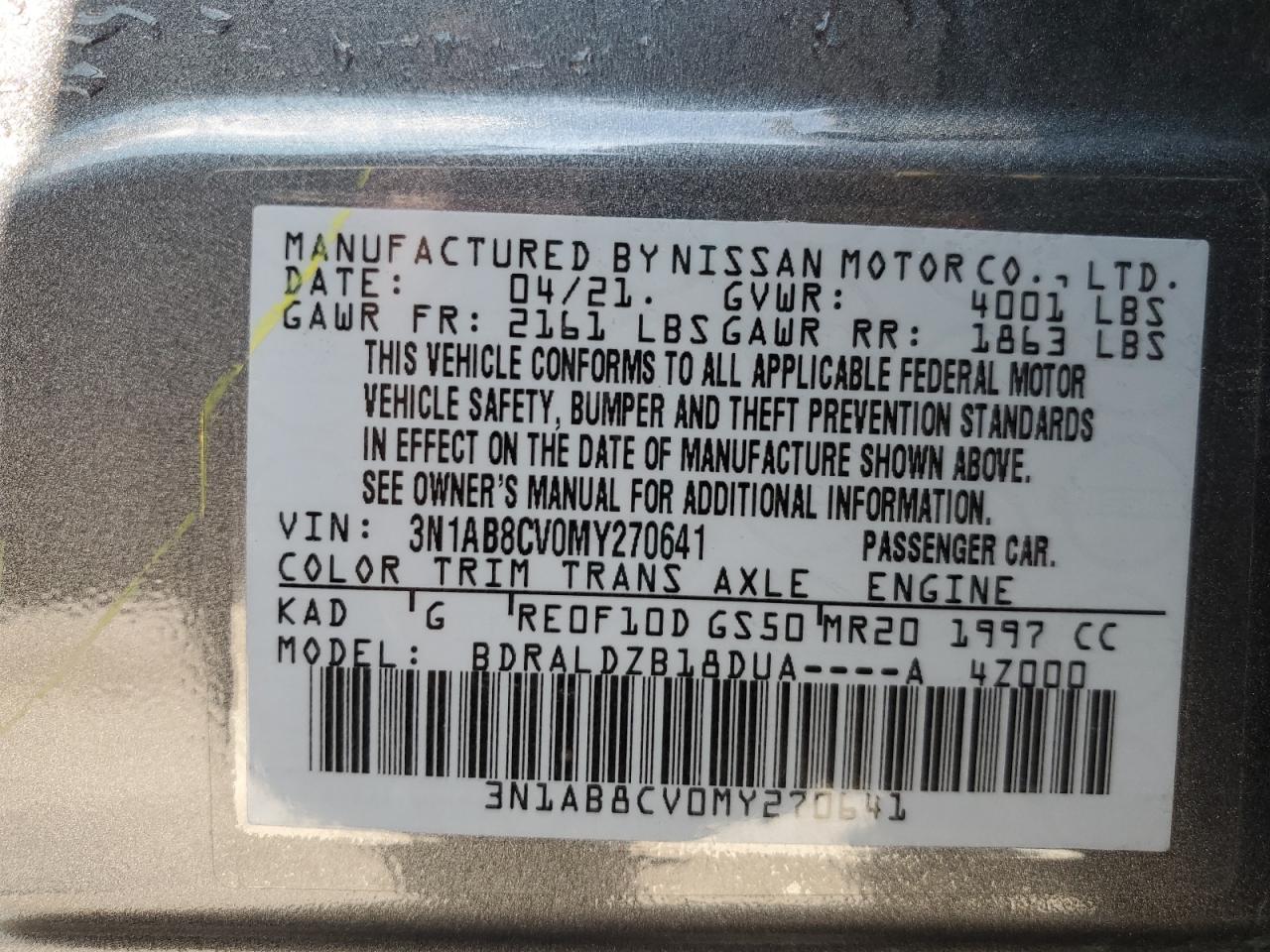 2021 Nissan Sentra Sv VIN: 3N1AB8CV0MY270641 Lot: 63711715