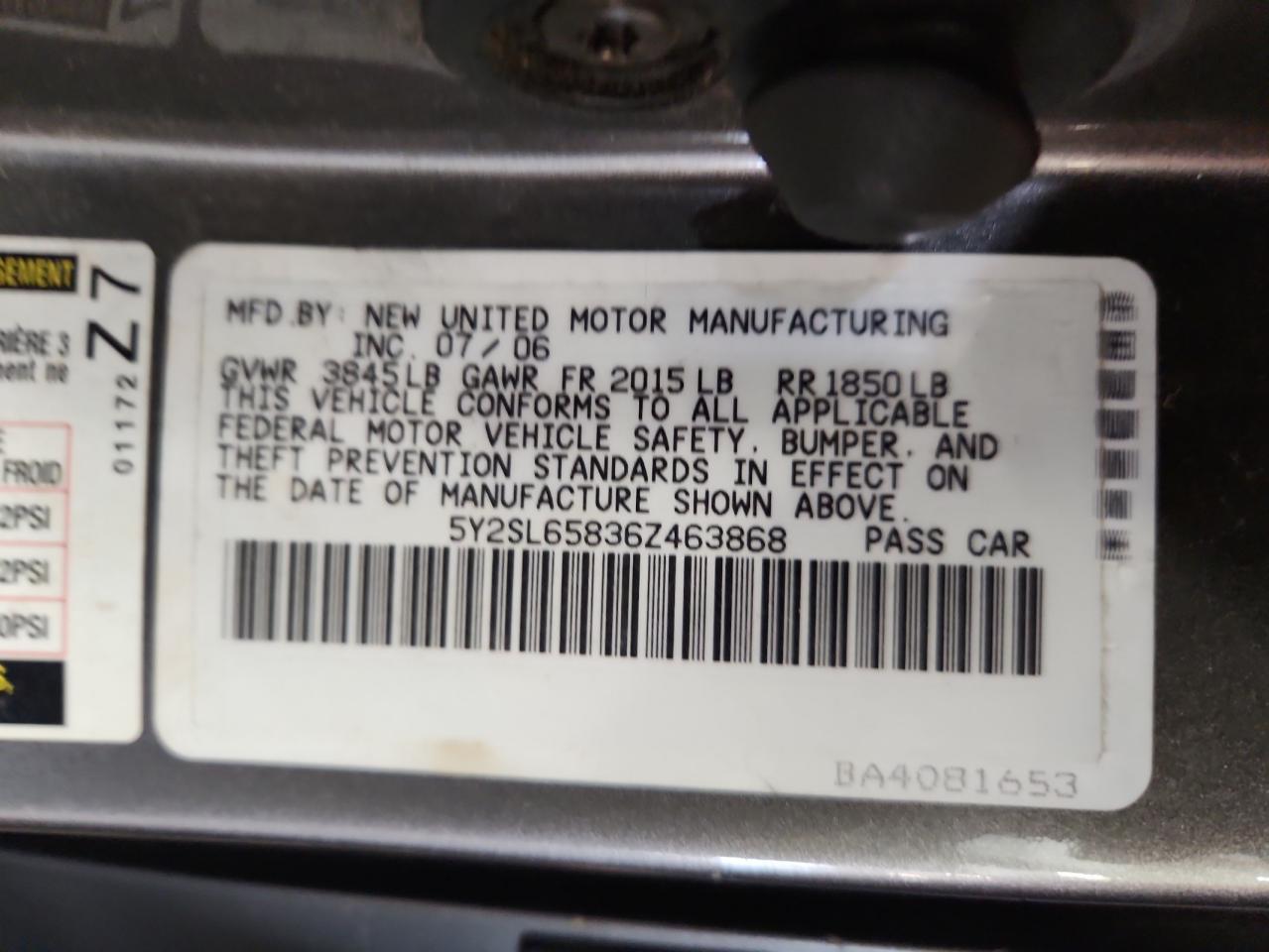 2006 Pontiac Vibe VIN: 5Y2SL65836Z463868 Lot: 64125175