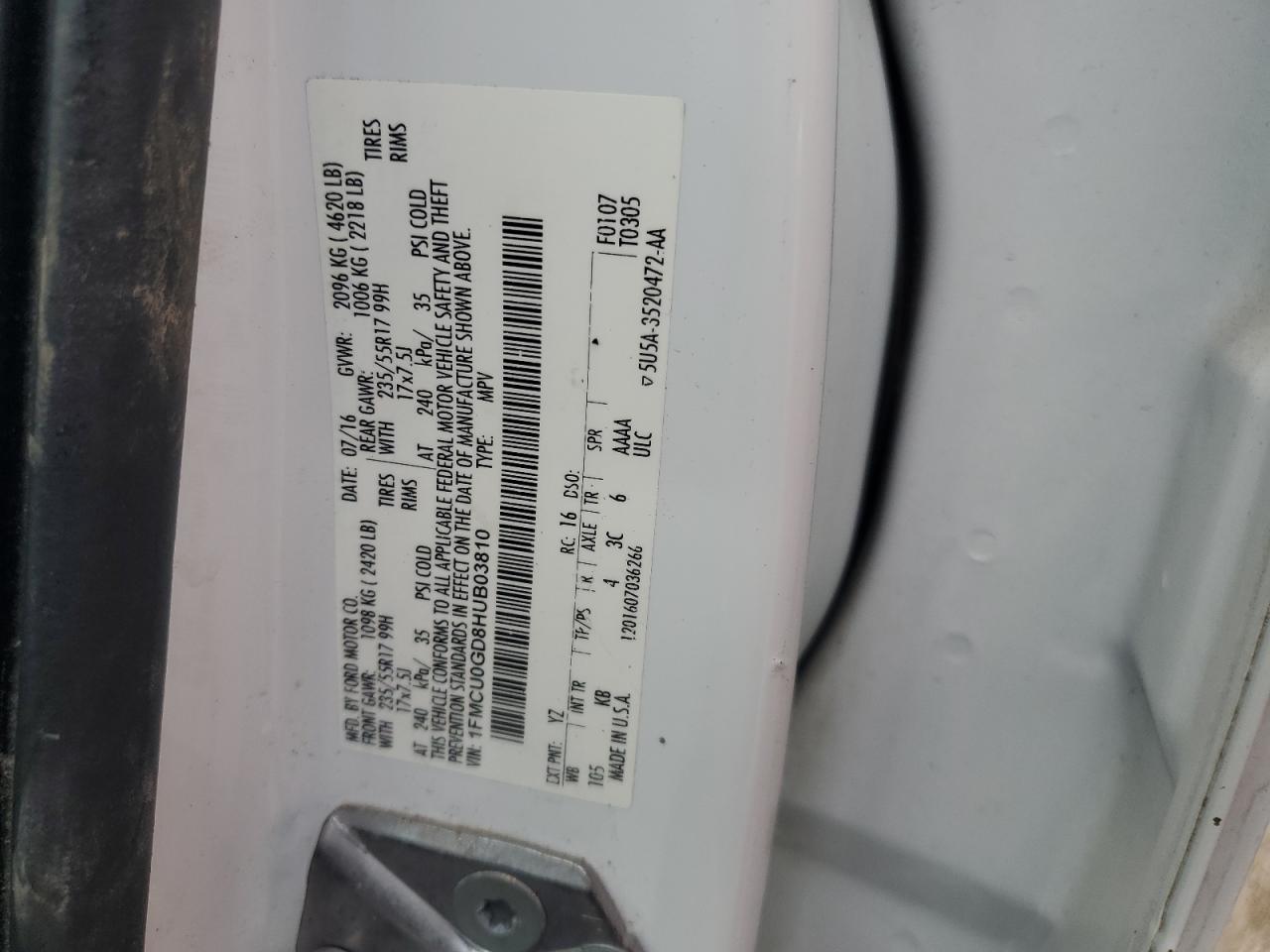 2017 Ford Escape Se VIN: 1FMCU0GD8HUB03810 Lot: 65475805