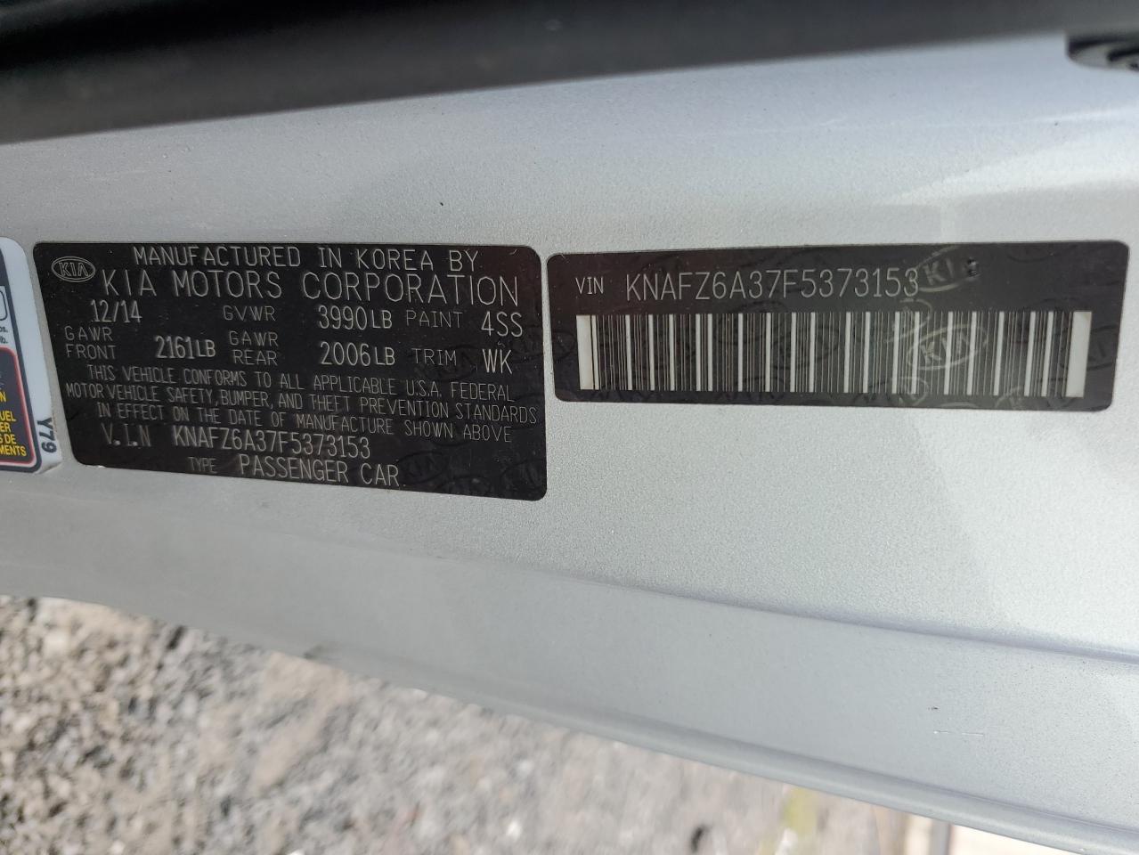 2015 Kia Forte Sx VIN: KNAFZ6A37F5373153 Lot: 65141645