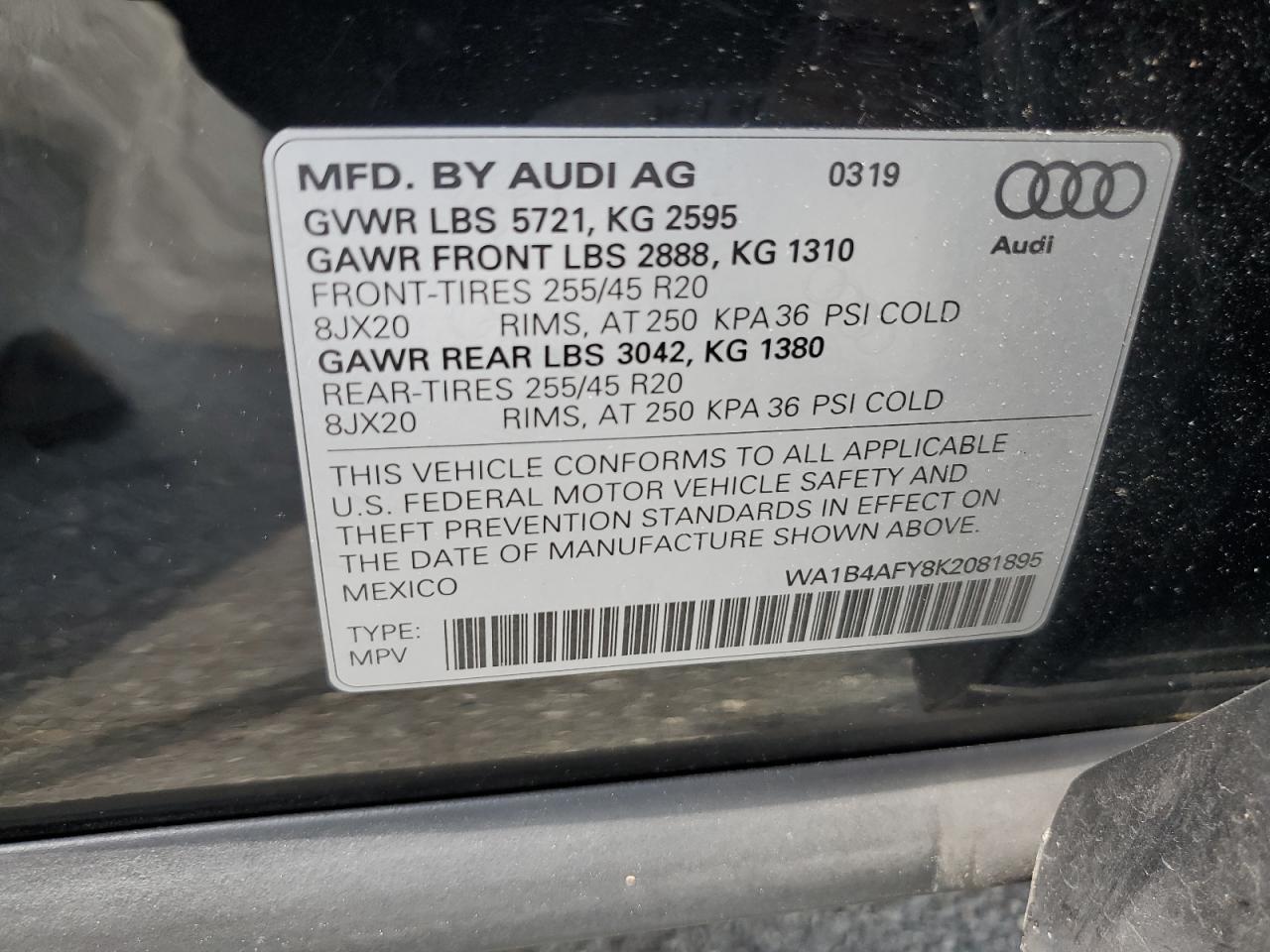 2019 Audi Sq5 Premium Plus VIN: WA1B4AFY8K2081895 Lot: 62428975
