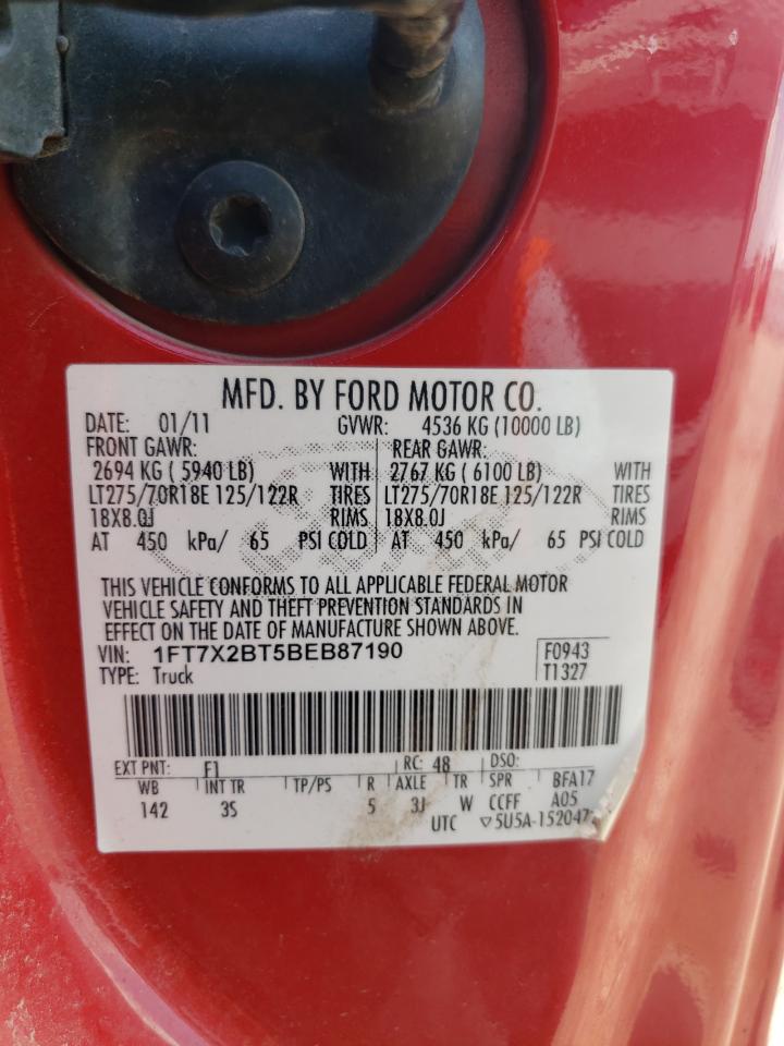 2011 Ford F250 Super Duty VIN: 1FT7X2BT5BEB87190 Lot: 65018785