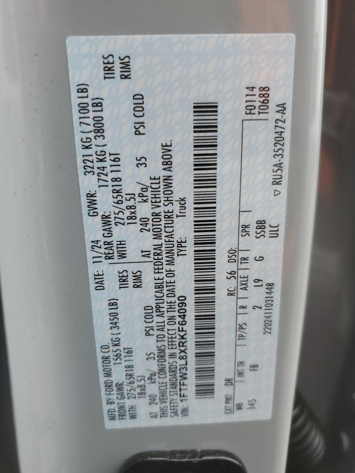 2024 Ford F150 Xlt VIN: 1FTFW3L8XRKF64090 Lot: 66799045