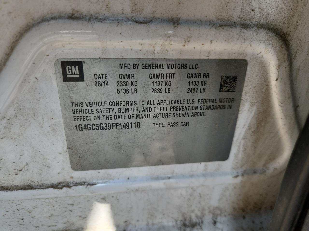 2015 Buick Lacrosse VIN: 1G4GC5G39FF149110 Lot: 62416415