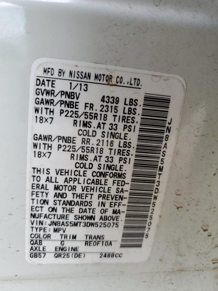 2013 Nissan Rogue S VIN: JN8AS5MT3DW525075 Lot: 62863045