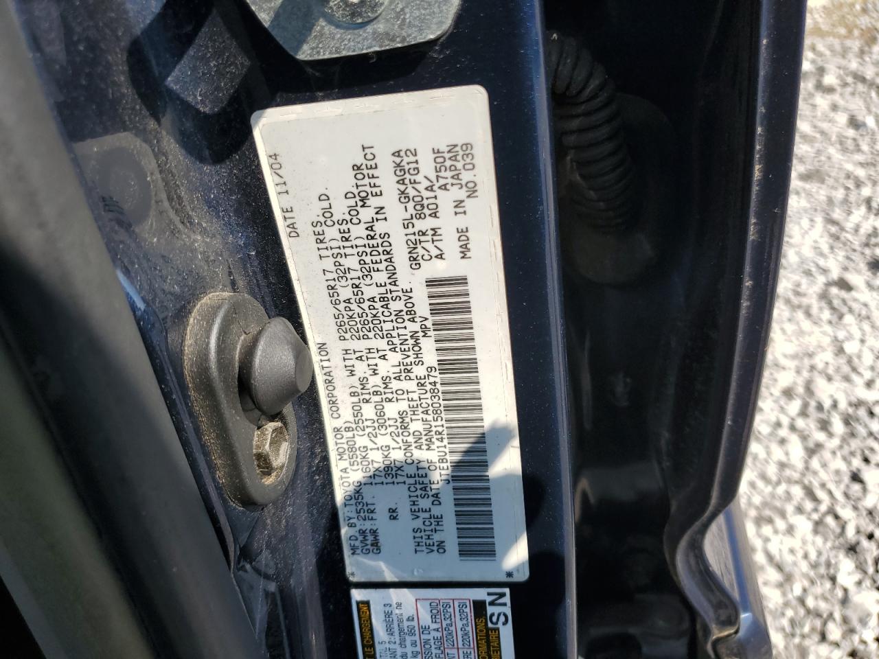 2005 Toyota 4Runner Sr5 VIN: JTEBU14R158038479 Lot: 66603315