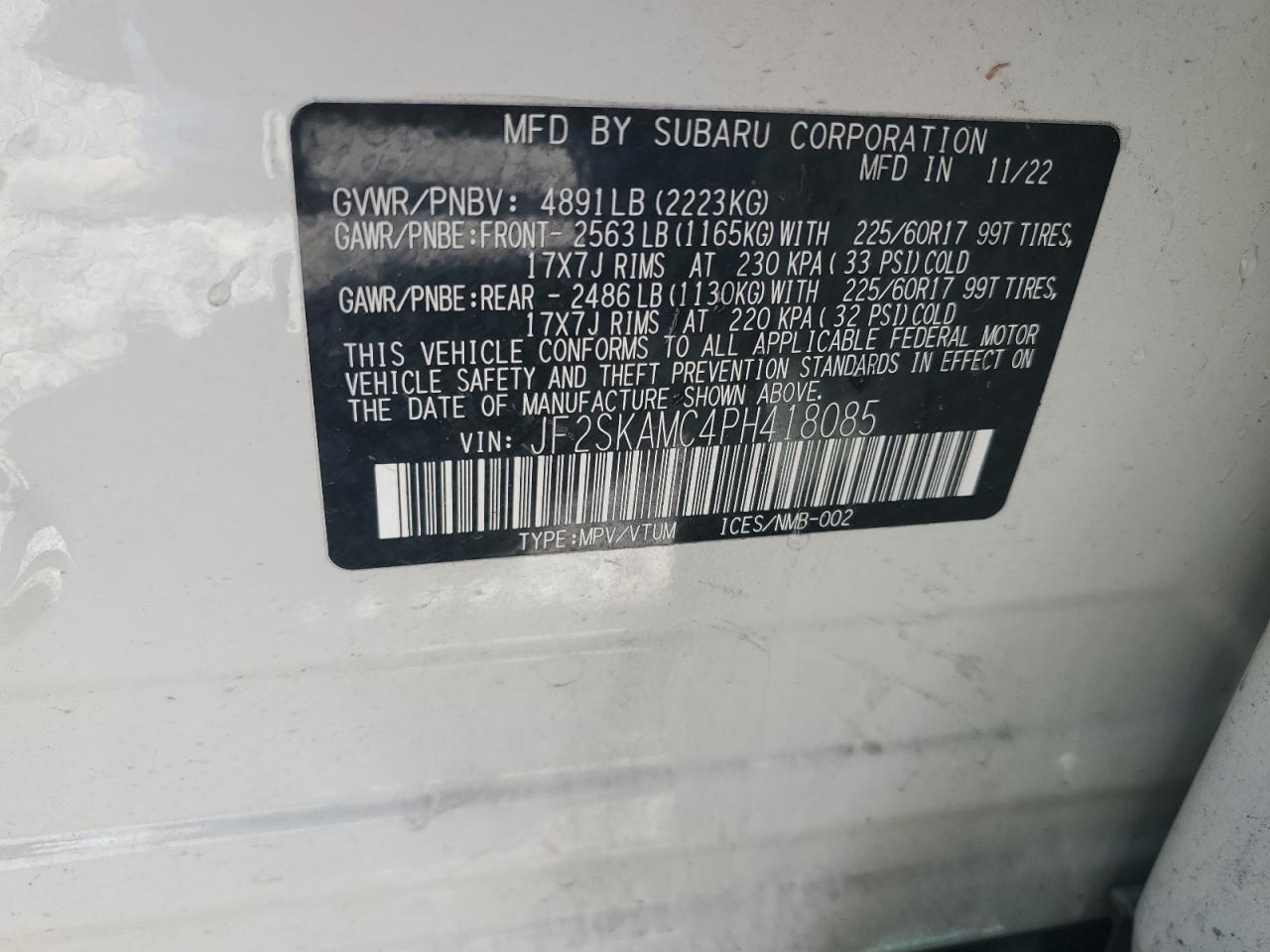 2023 Subaru Forester Wilderness VIN: JF2SKAMC4PH418085 Lot: 65718155