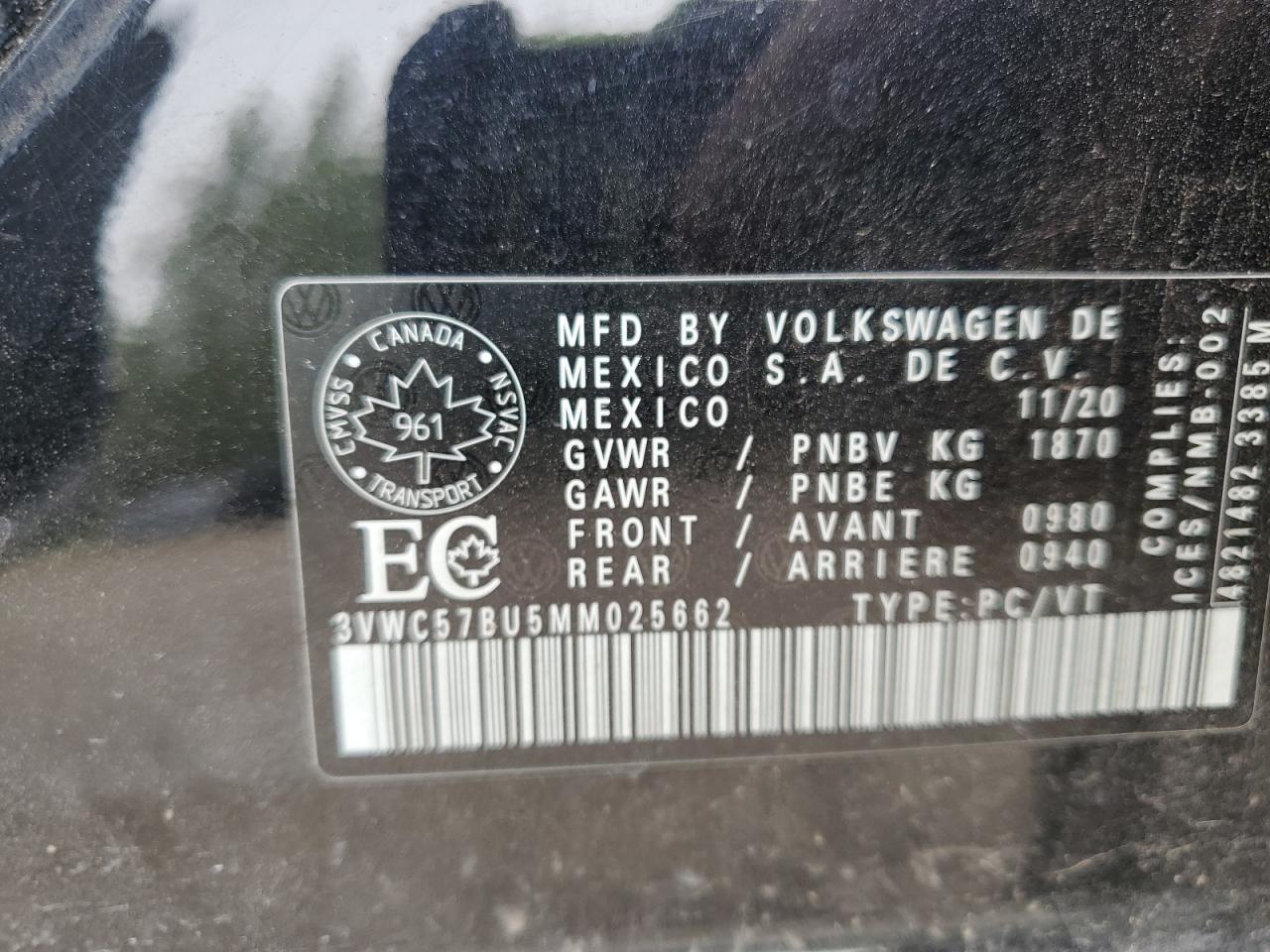 2021 Volkswagen Jetta S VIN: 3VWC57BU5MM025662 Lot: 64034925