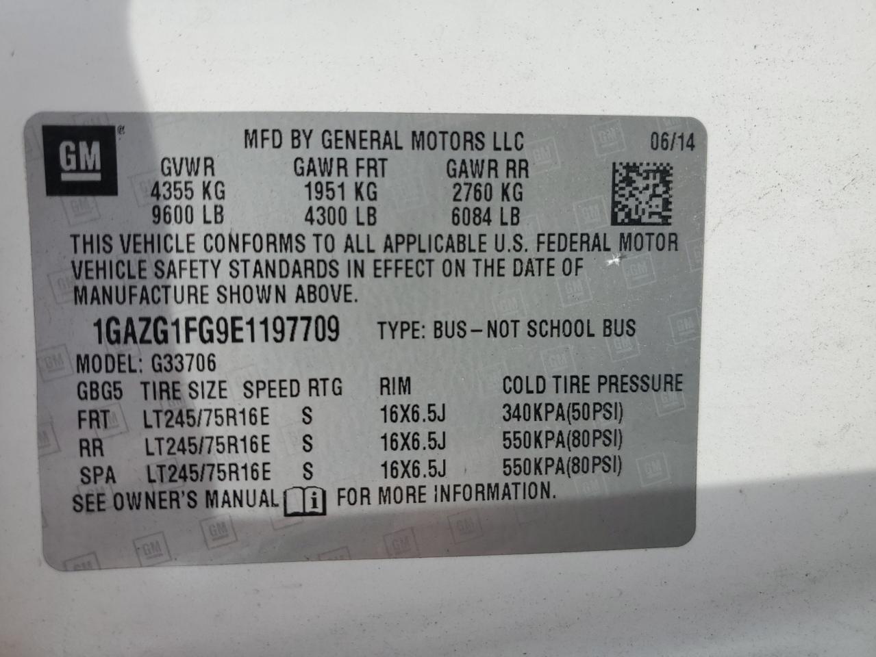 2014 Chevrolet Express G3500 Lt VIN: 1GAZG1FG9E1197709 Lot: 63850655