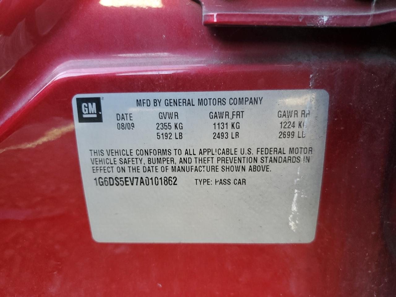 2010 Cadillac Cts Premium Collection VIN: 1G6DS5EV7A0101862 Lot: 64468505