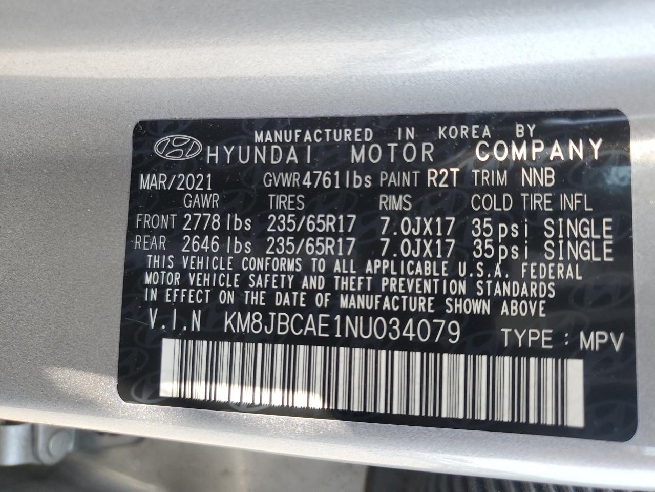 2022 Hyundai Tucson Sel VIN: KM8JBCAE1NU034079 Lot: 63996775