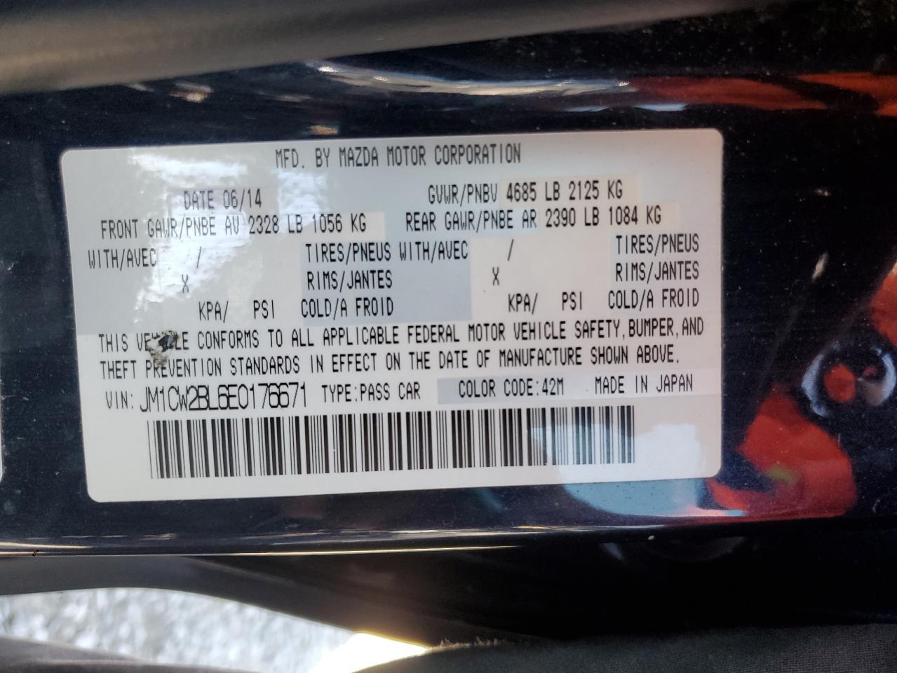 2014 Mazda 5 Sport VIN: JM1CW2BL6E0176671 Lot: 62759195