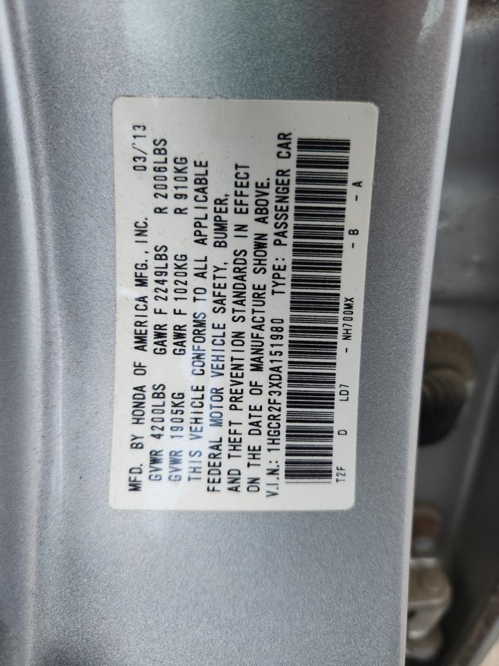 2013 Honda Accord Lx VIN: 1HGCR2F3XDA151980 Lot: 65220415