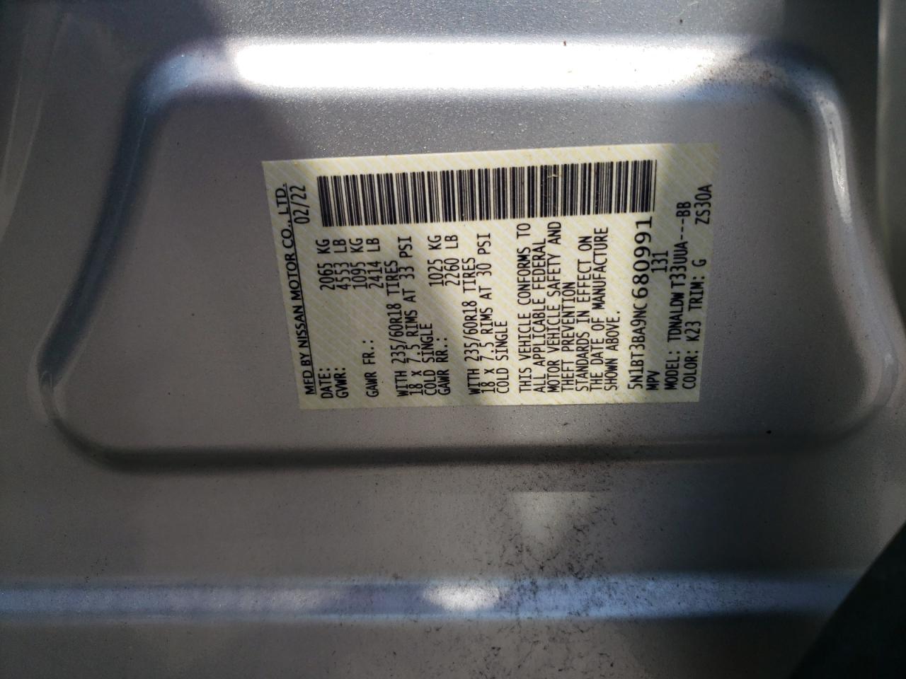 2022 Nissan Rogue Sv VIN: 5N1BT3BA9NC680991 Lot: 63584575