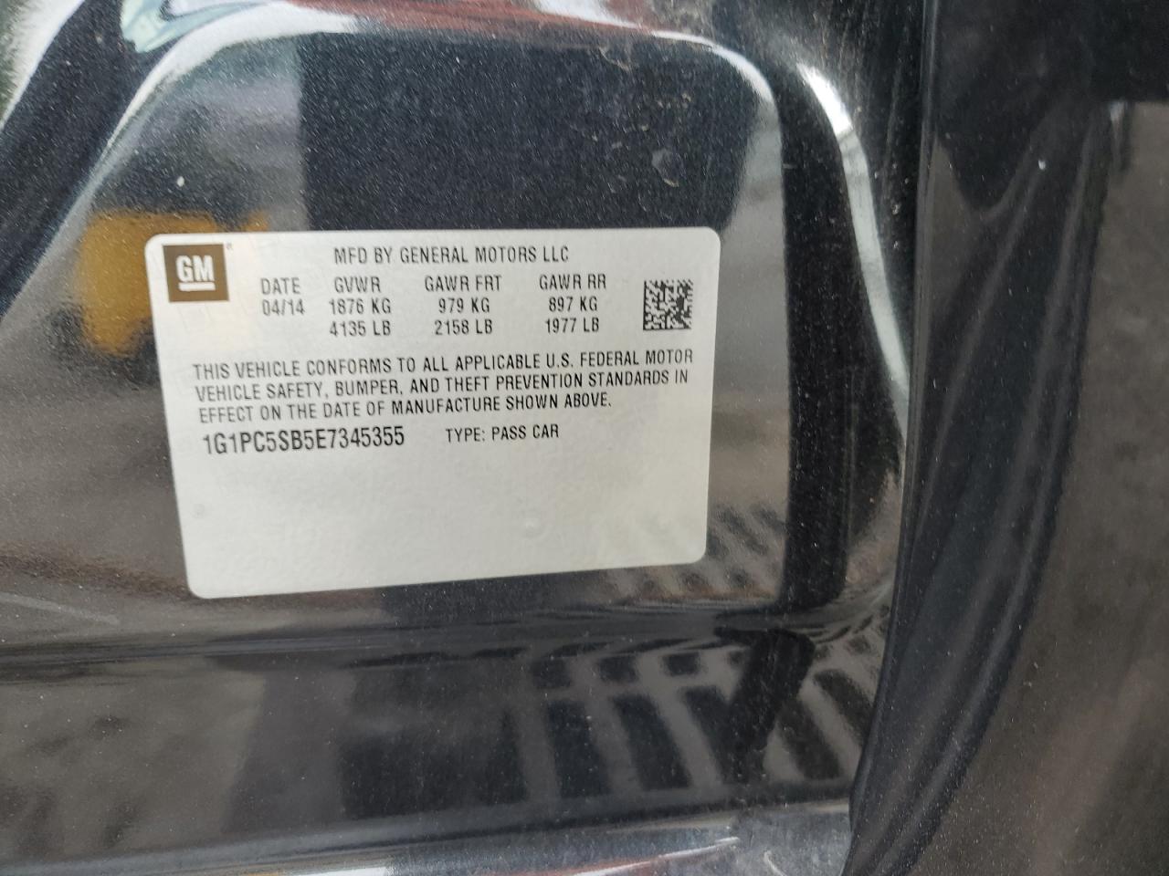 2014 Chevrolet Cruze Lt VIN: 1G1PC5SB5E7345355 Lot: 65195885