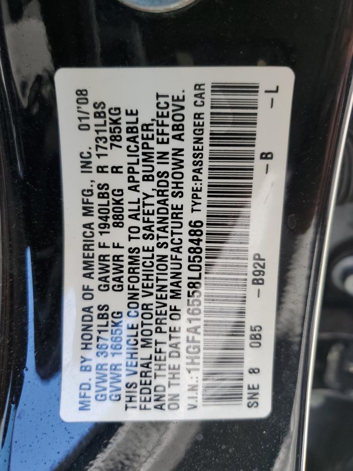 2008 Honda Civic Lx VIN: 1HGFA16558L058486 Lot: 66557765