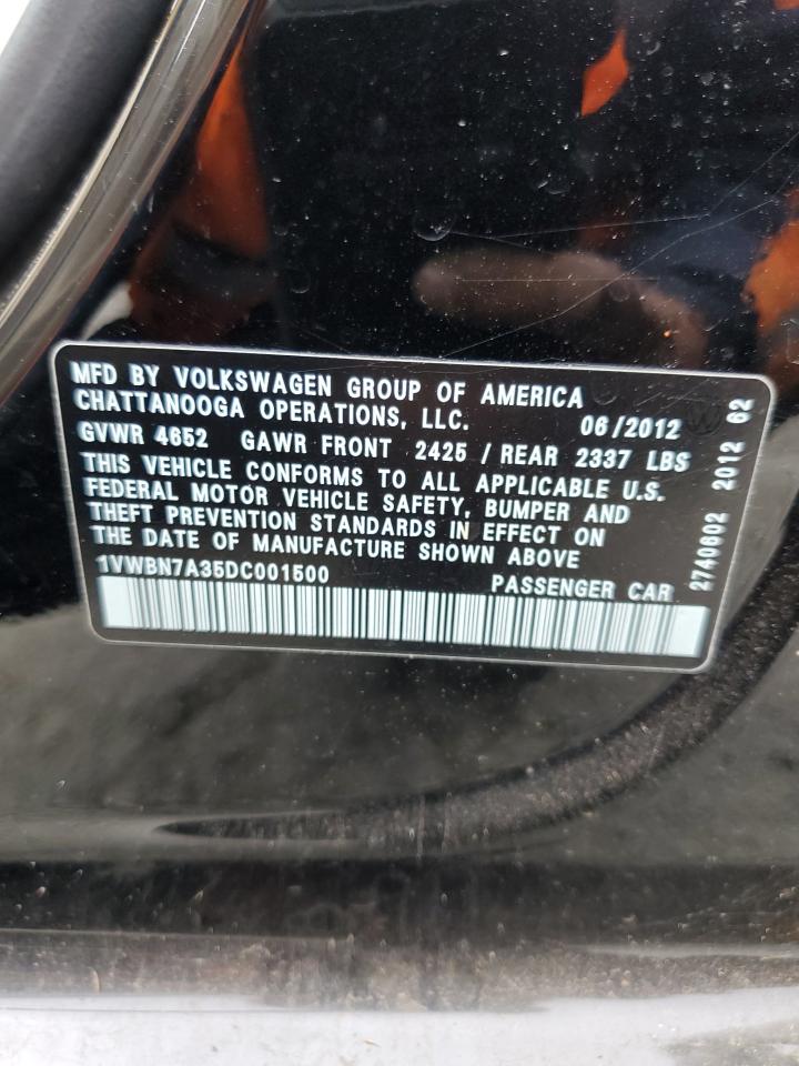 2013 Volkswagen Passat Se VIN: 1VWBN7A35DC001500 Lot: 65488485