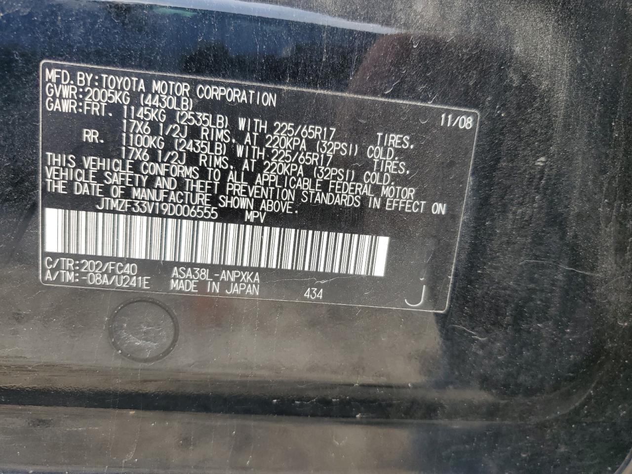 2009 Toyota Rav4 VIN: JTMZF33V19D006555 Lot: 65220625