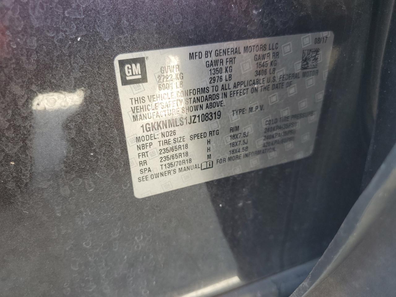 1gkknmls1jz108319 1GKKNMLS1JZ108319 2018 GMC Acadia Slt-1